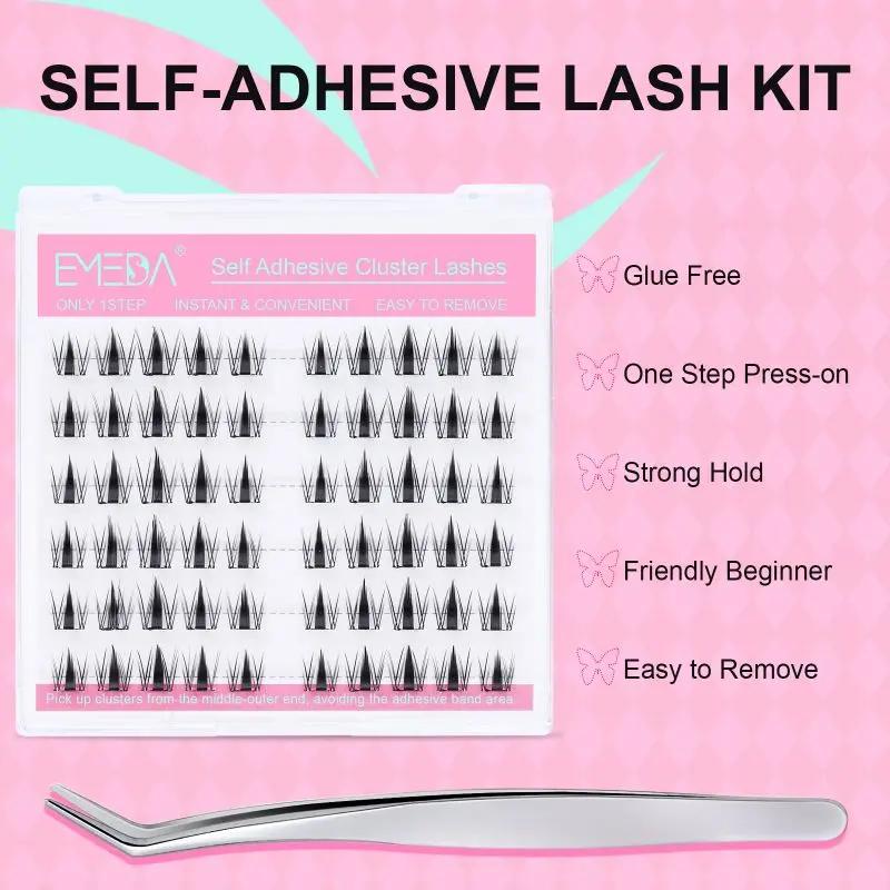 Strong Hold One Step Press-on Self-adhesive DIY Cluster Lashes Wholesale